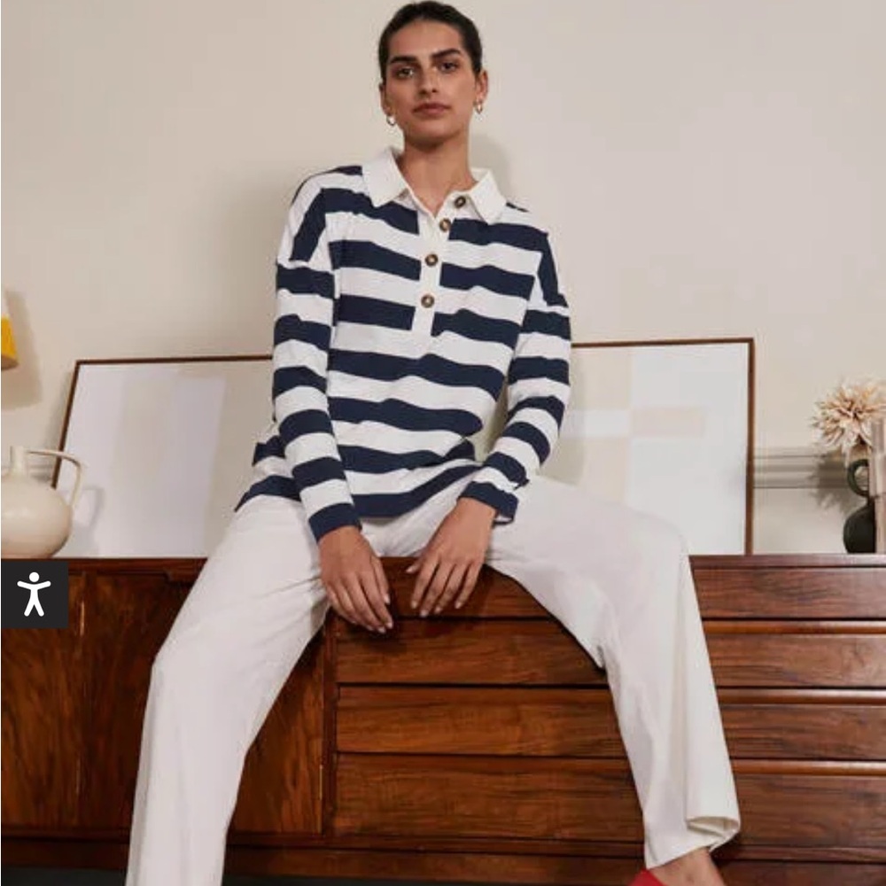 Boden Navy/White Striped Henley | US16